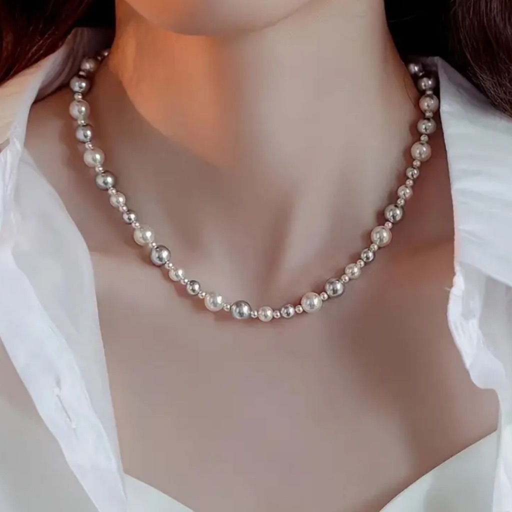 Elegant Silver And White Freshwater Pearl Necklace